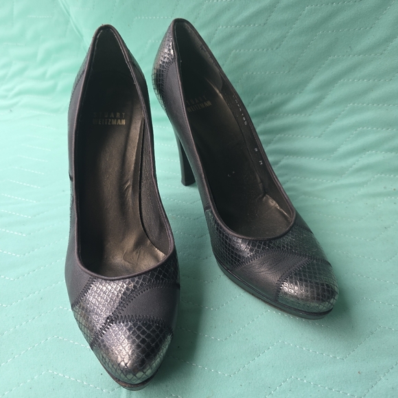 Stuart Weitzman Shoes - Stuart Weitzman black patchwork leather pumps heels size 8M business fancy snake
